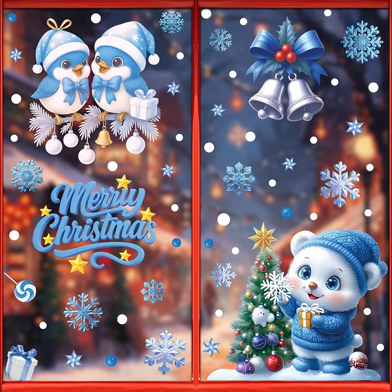 Snowflake Window Decal - Christmas Glass Window Stickers Snowman Snowflake